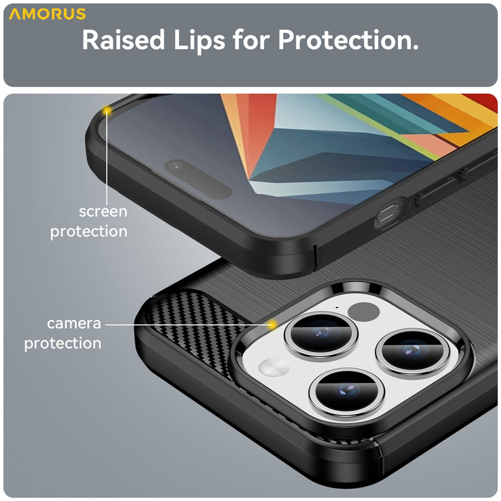 AMORUS For iPhone 15 Pro Case Carbon Fiber Texture Brushed Protective Phone Cover