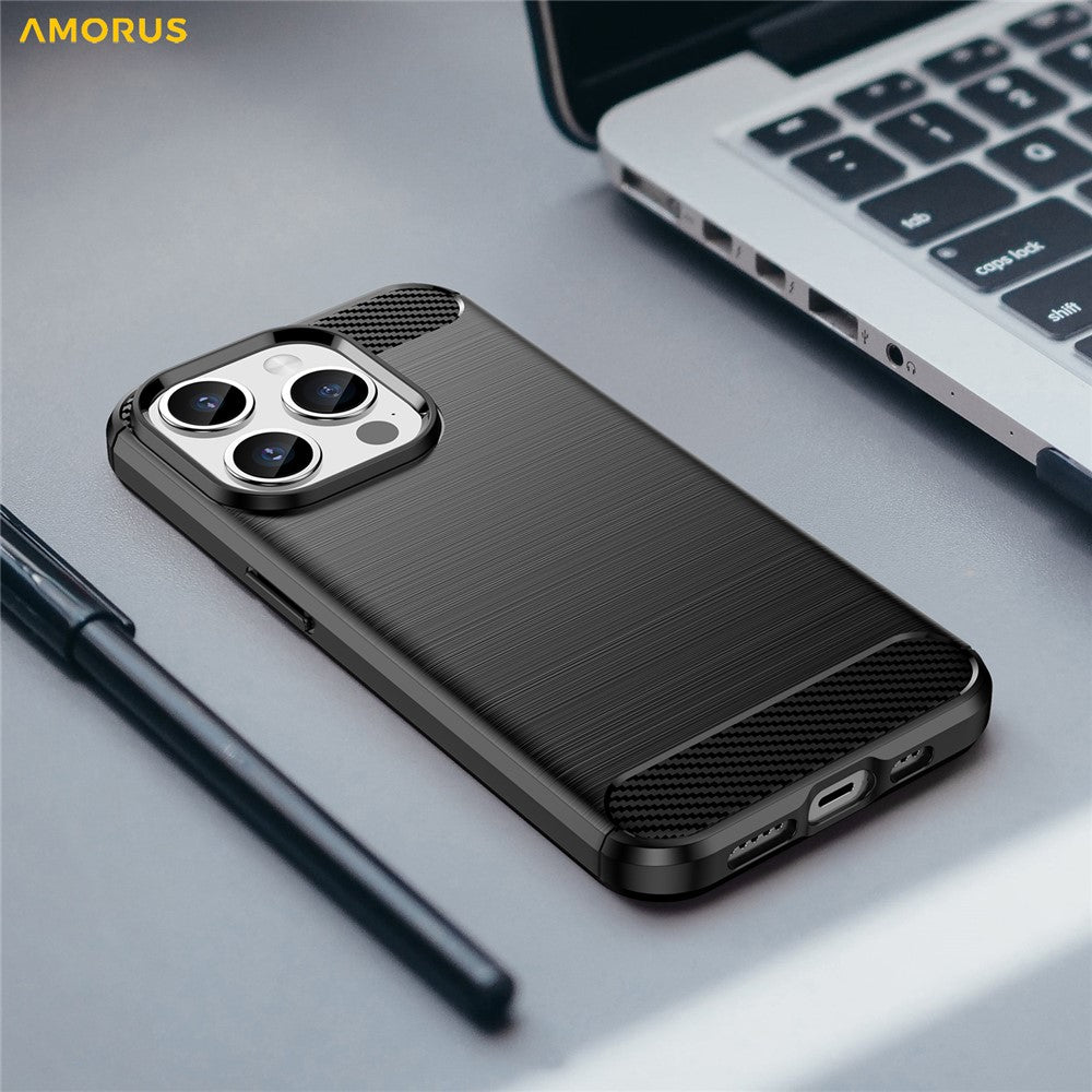 AMORUS For iPhone 15 Pro Case Carbon Fiber Texture Brushed Protective Phone Cover