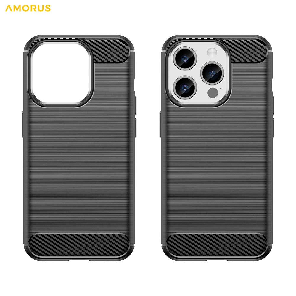 AMORUS For iPhone 15 Pro Case Carbon Fiber Texture Brushed Protective Phone Cover