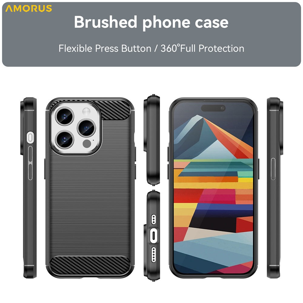 AMORUS For iPhone 15 Pro Case Carbon Fiber Texture Brushed Protective Phone Cover