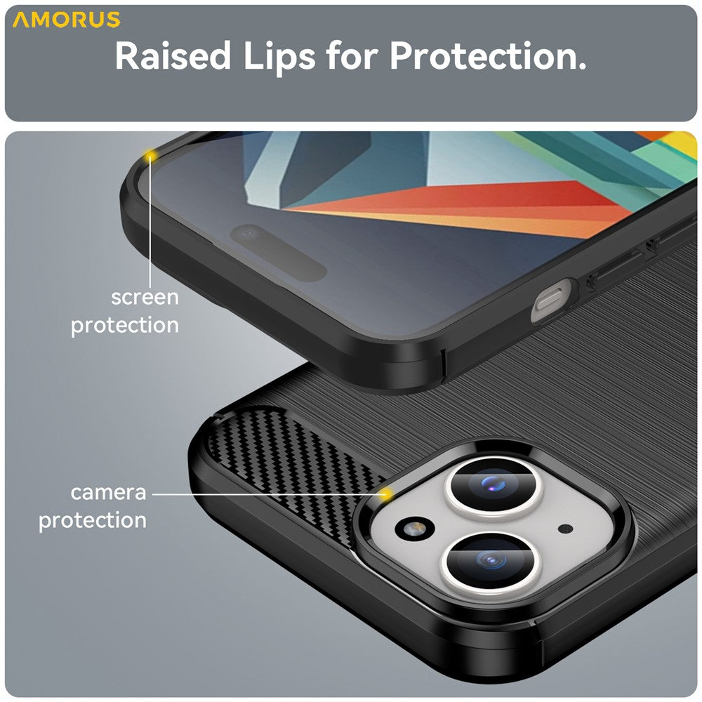 AMORUS For iPhone 15 Case Carbon Fiber Texture Brushed Protective Phone Cover
