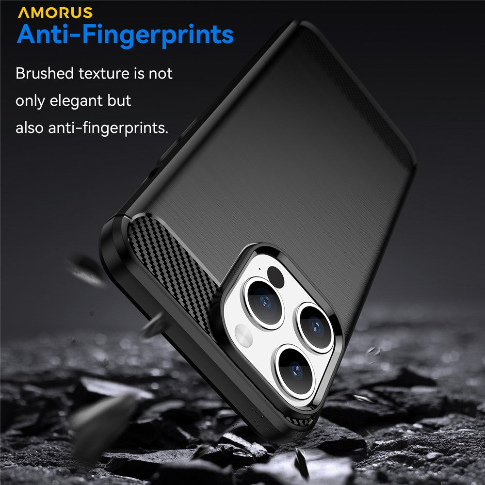 AMORUS For iPhone 15 Pro Max Case Carbon Fiber Texture Brushed Protective Phone Cover
