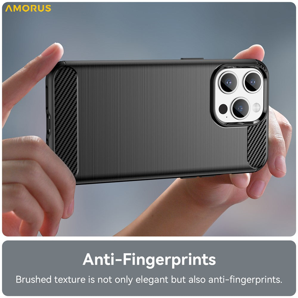AMORUS For iPhone 15 Pro Max Case Carbon Fiber Texture Brushed Protective Phone Cover