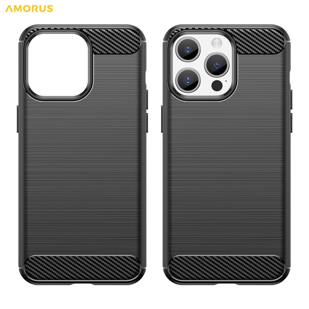 AMORUS For iPhone 15 Pro Max Case Carbon Fiber Texture Brushed Protective Phone Cover