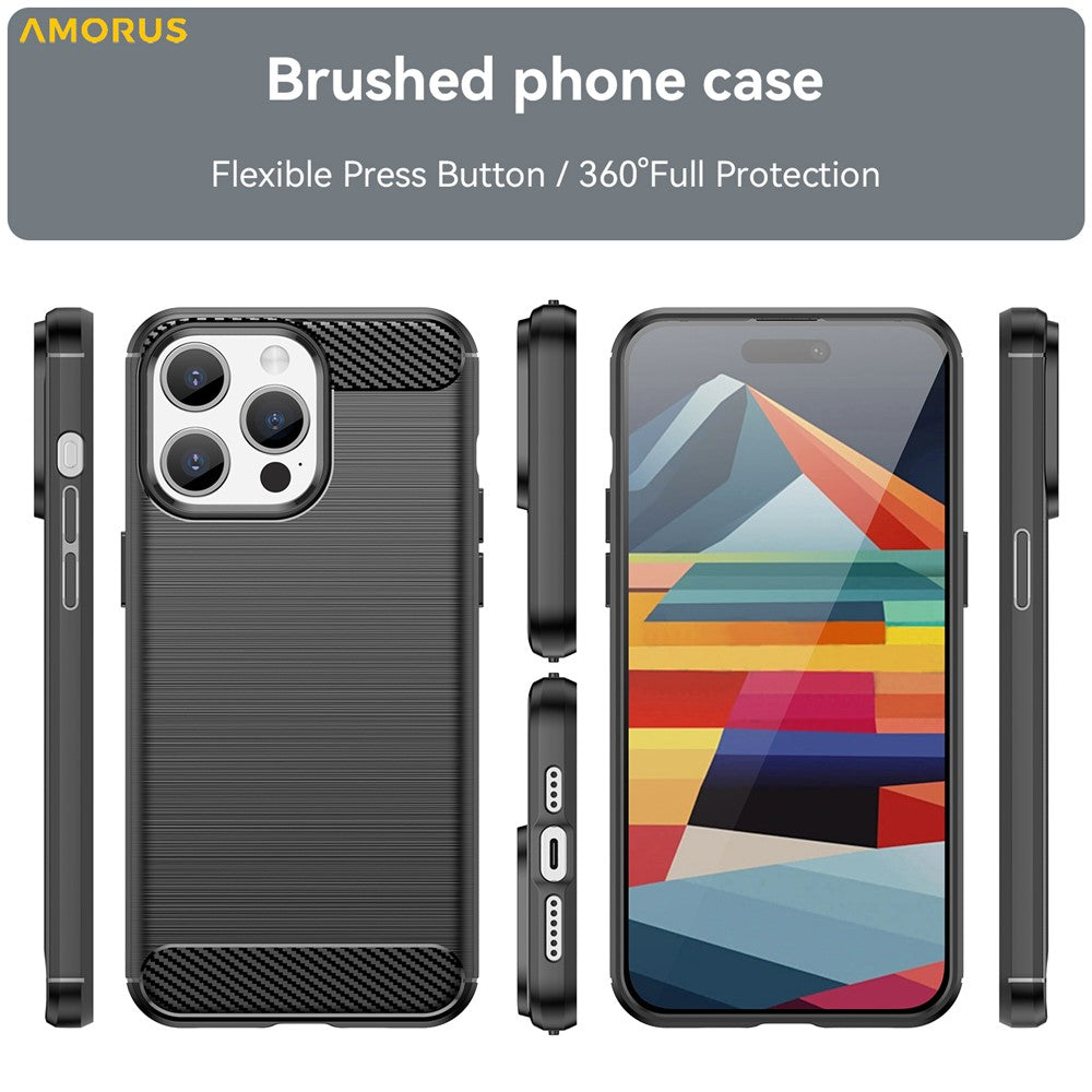 AMORUS For iPhone 15 Pro Max Case Carbon Fiber Texture Brushed Protective Phone Cover