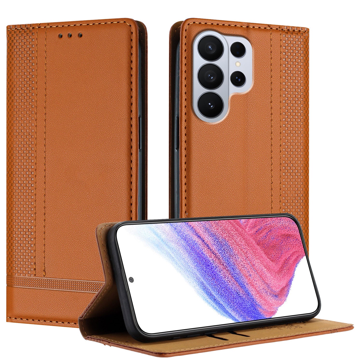 Samsung Galaxy S26 Ultra-skal L-format rutmönster läderstativ mobilskal med kortfack