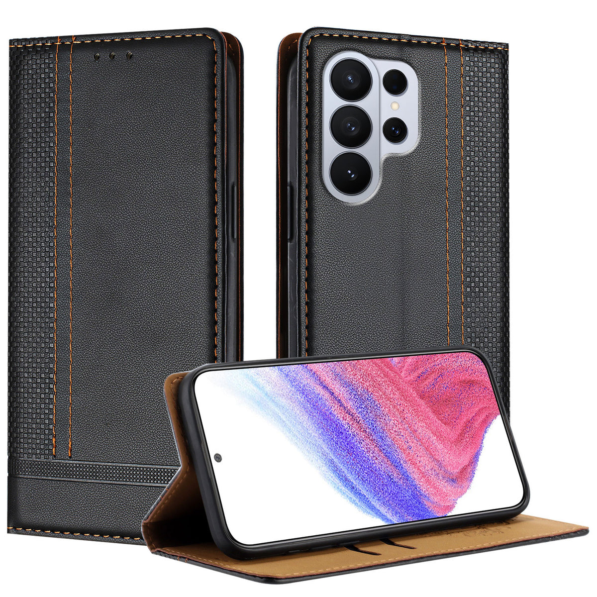 For Samsung Galaxy S26 Ultra Case L-Shaped Grid Pattern Leather Stand Phone Cover with Card Slots