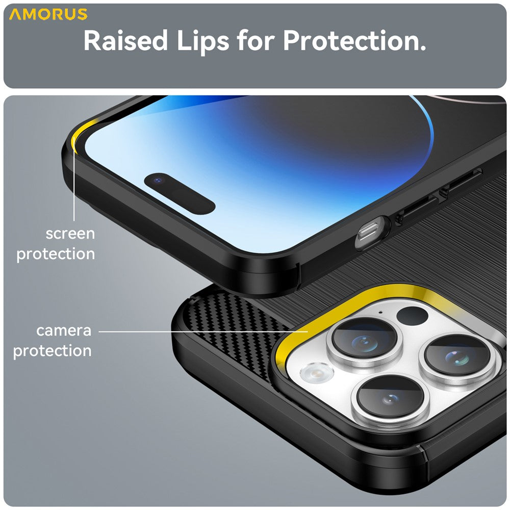 AMORUS For iPhone 14 Pro Max Case Carbon Fiber Texture Brushed Protective Phone Cover