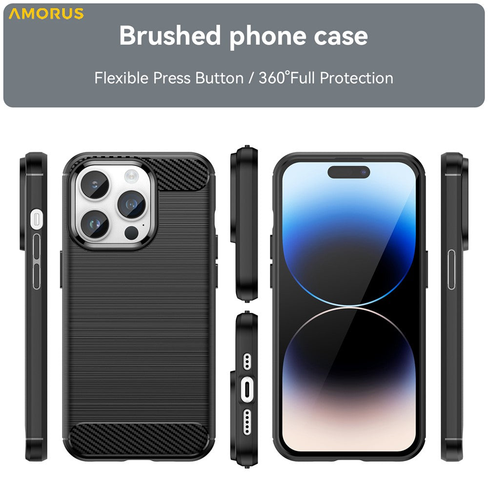 AMORUS For iPhone 14 Pro Max Case Carbon Fiber Texture Brushed Protective Phone Cover