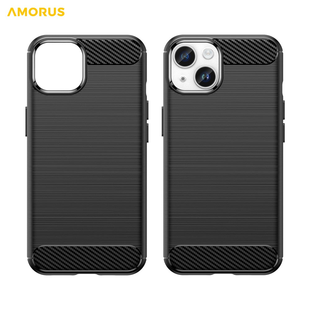 AMORUS For iPhone 14 Plus Case Carbon Fiber Texture Brushed Protective Phone Cover