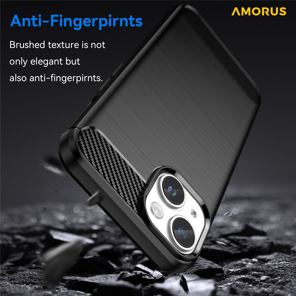 AMORUS For iPhone 14 Plus Case Carbon Fiber Texture Brushed Protective Phone Cover