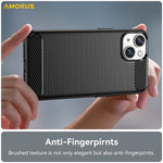 AMORUS For iPhone 14 Plus Case Carbon Fiber Texture Brushed Protective Phone Cover