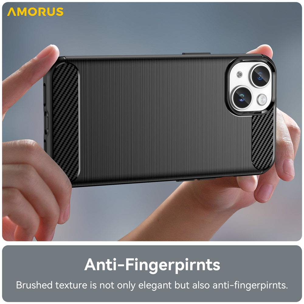 AMORUS For iPhone 14 Plus Case Carbon Fiber Texture Brushed Protective Phone Cover