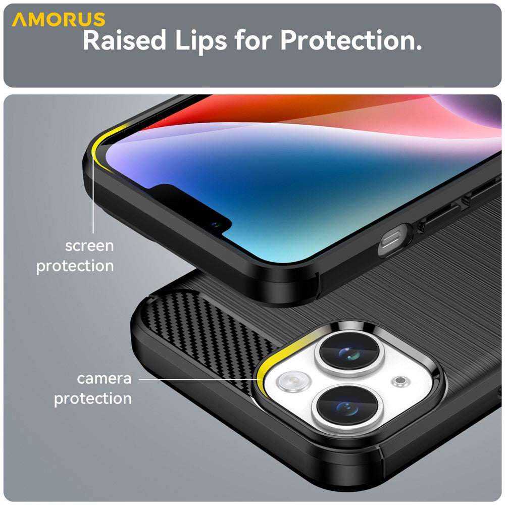 AMORUS For iPhone 14 Plus Case Carbon Fiber Texture Brushed Protective Phone Cover