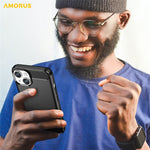 AMORUS For iPhone 14 Plus Case Carbon Fiber Texture Brushed Protective Phone Cover