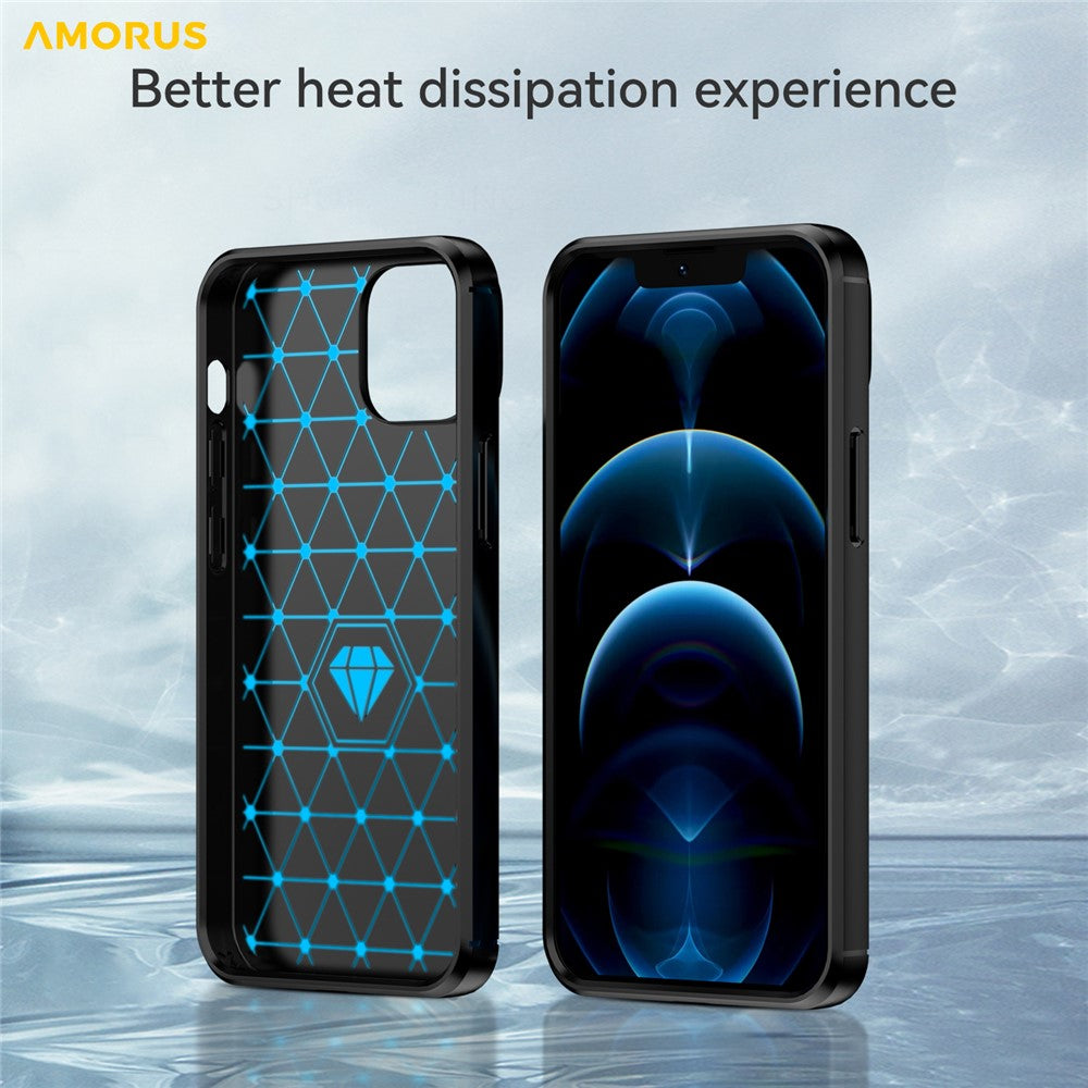 AMORUS For iPhone 13 mini Case Carbon Fiber Texture Brushed Protective Phone Cover