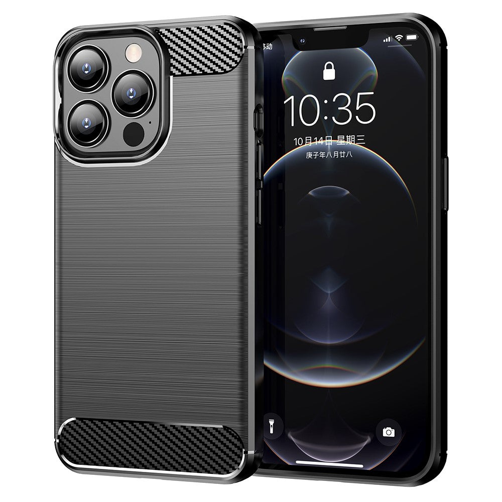 AMORUS för iPhone 13 Pro-fodral Kolfibertextur Borstat skyddande telefonfodral