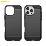 AMORUS For iPhone 16 Pro Max Case Carbon Fiber Texture Brushed Protective Phone Cover