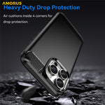AMORUS For iPhone 16 Pro Max Case Carbon Fiber Texture Brushed Protective Phone Cover