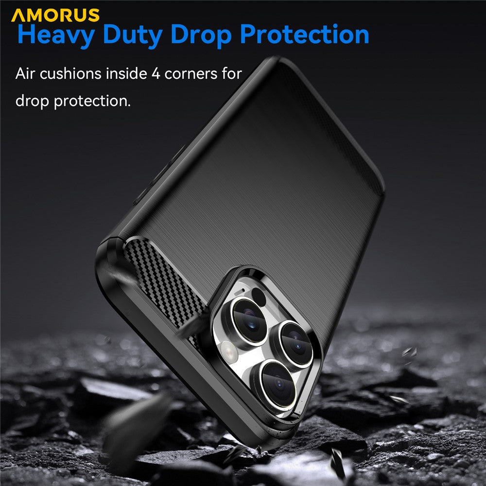 AMORUS For iPhone 16 Pro Max Case Carbon Fiber Texture Brushed Protective Phone Cover