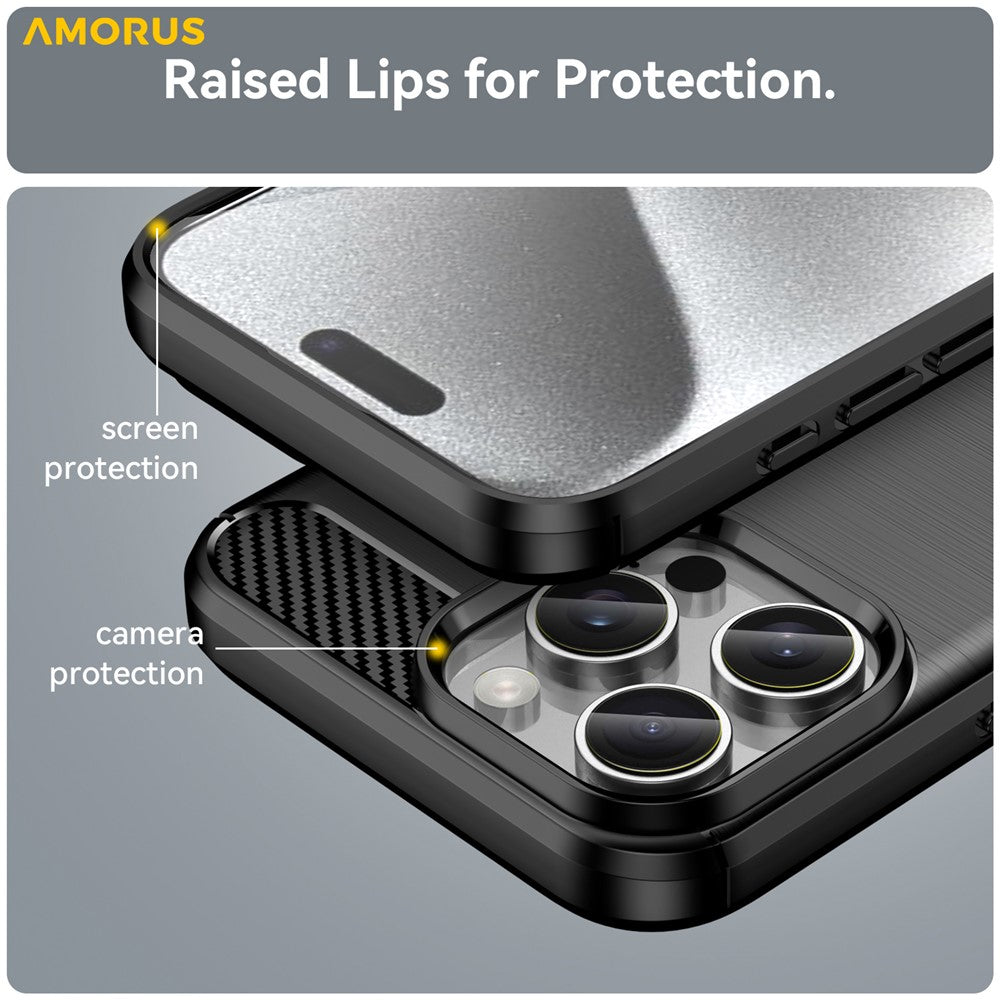 AMORUS For iPhone 16 Pro Max Case Carbon Fiber Texture Brushed Protective Phone Cover