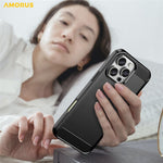 AMORUS For iPhone 16 Pro Max Case Carbon Fiber Texture Brushed Protective Phone Cover