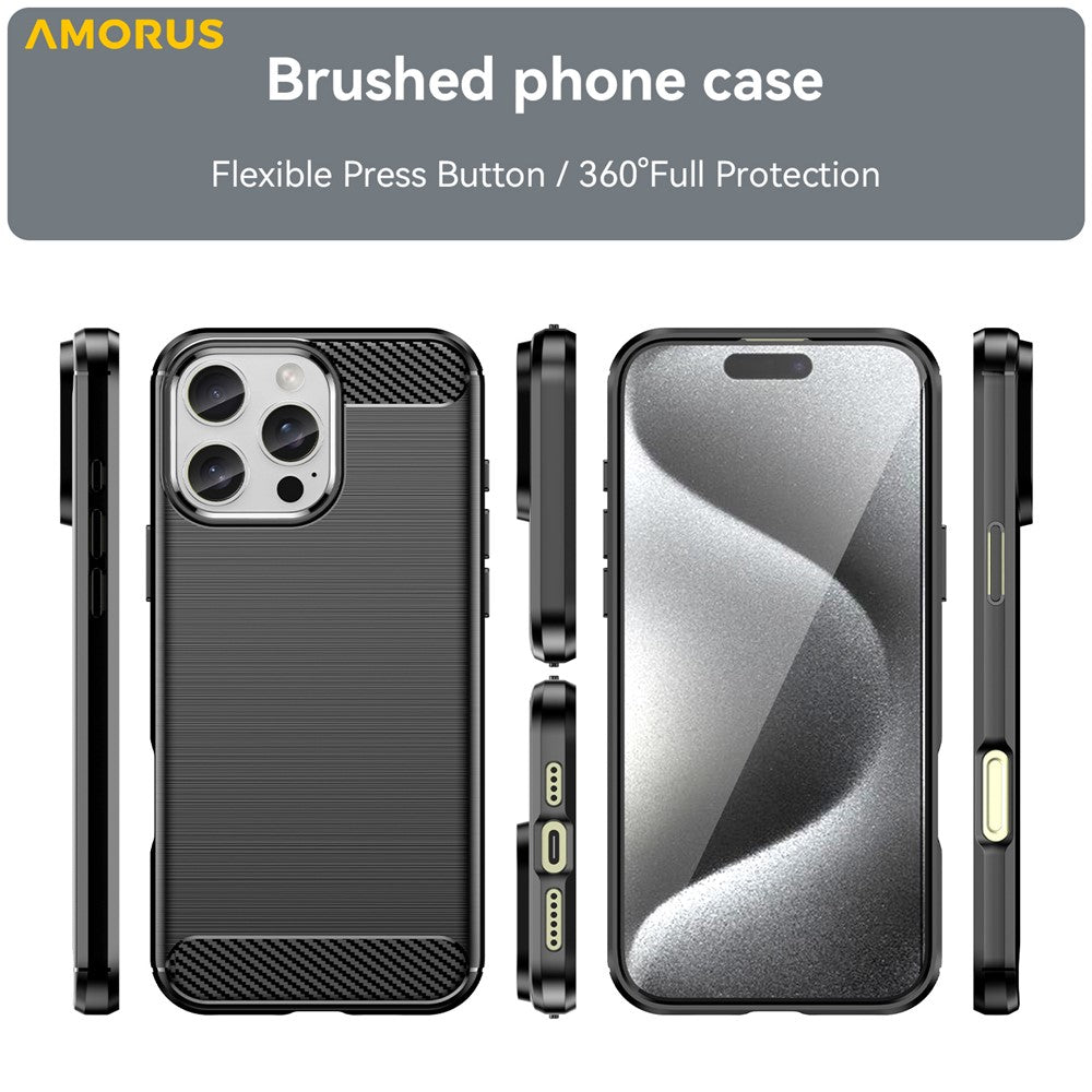 AMORUS For iPhone 16 Pro Max Case Carbon Fiber Texture Brushed Protective Phone Cover
