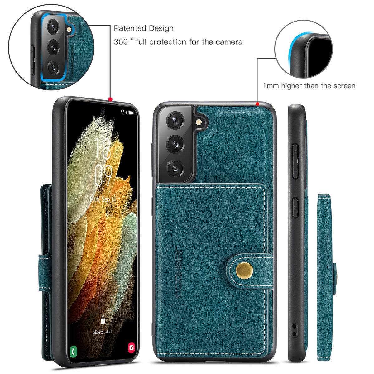 JEEHOOD För Samsung Galaxy S21+ 5G Skal J01 Retro Läder Baksida mobil Med Avtagbar Magnetisk Korthållare
