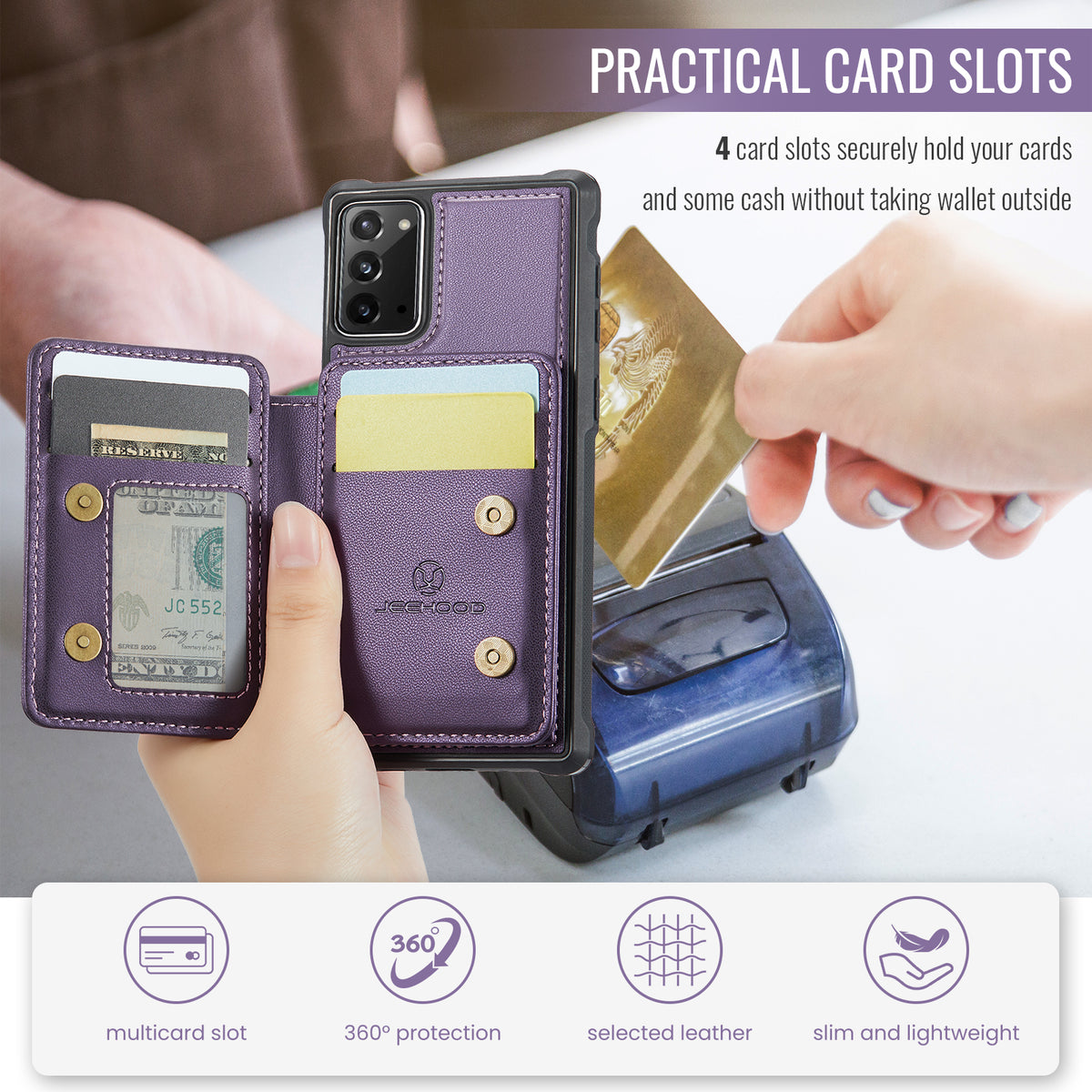 JEEHOOD Til Samsung Galaxy Note20 Etui J05 Mobilt lædercover med aftagelig magnetisk kortpung