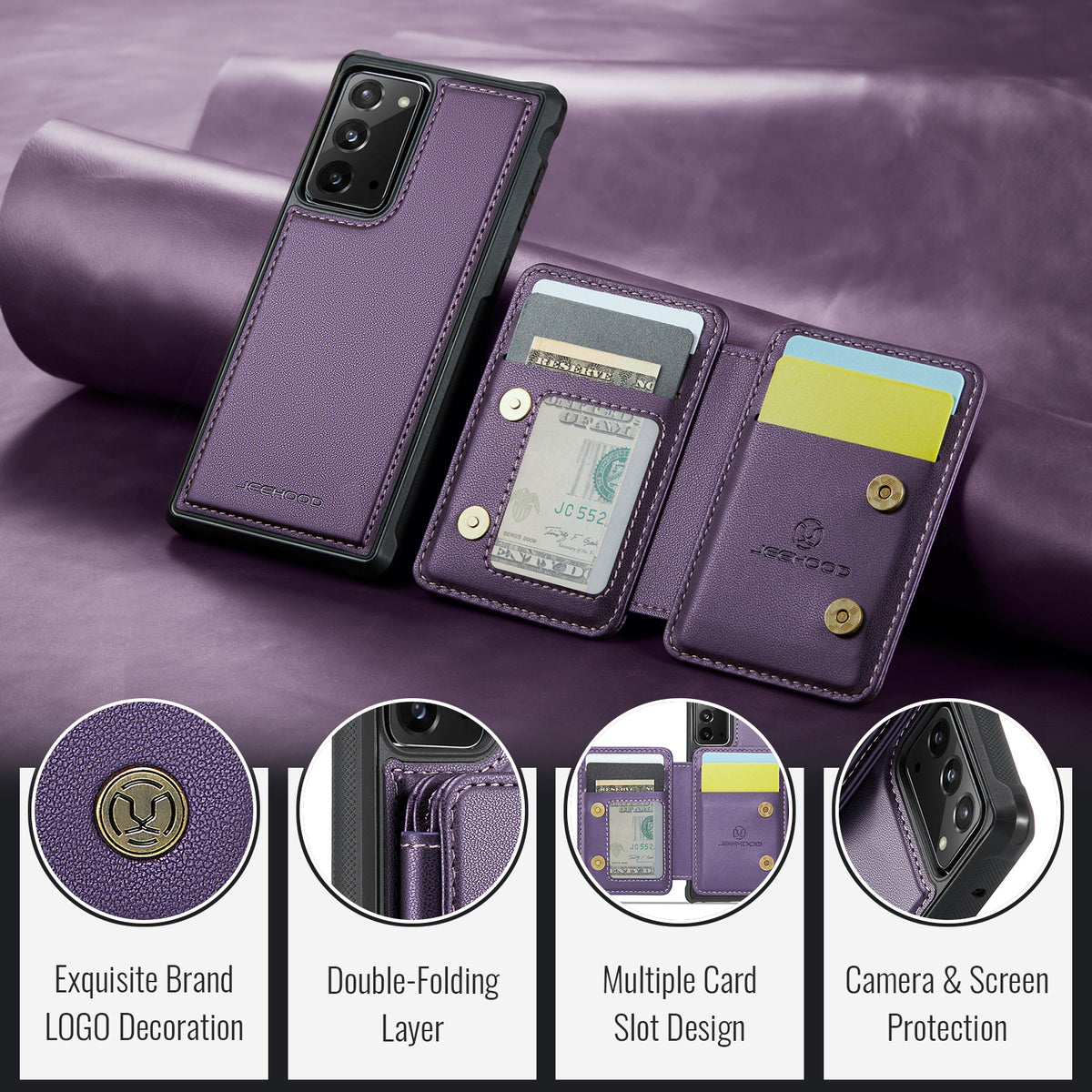 JEEHOOD Til Samsung Galaxy Note20 Etui J05 Mobilt lædercover med aftagelig magnetisk kortpung