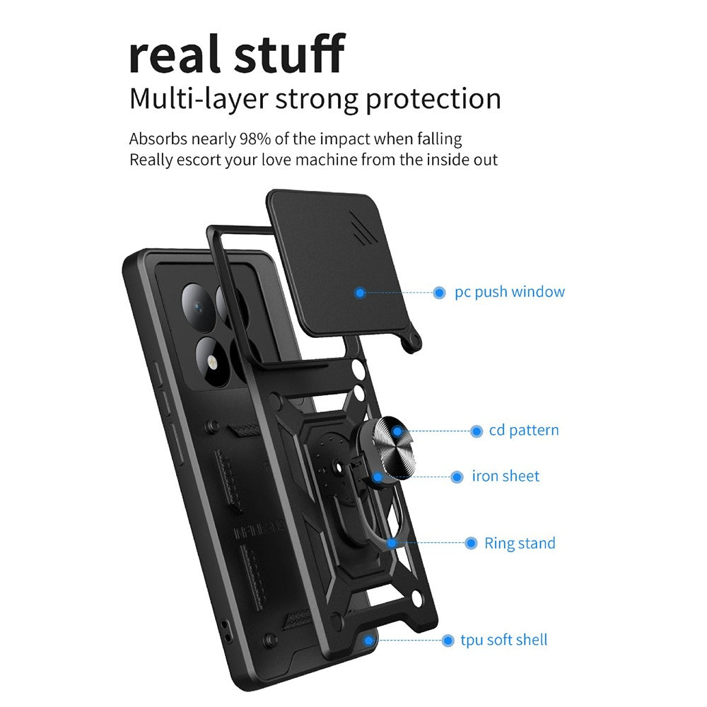 For Xiaomi Redmi Note 15 Pro 5G (Global) Case with Slide Camera Lid PC + TPU Kickstand Phone Cover