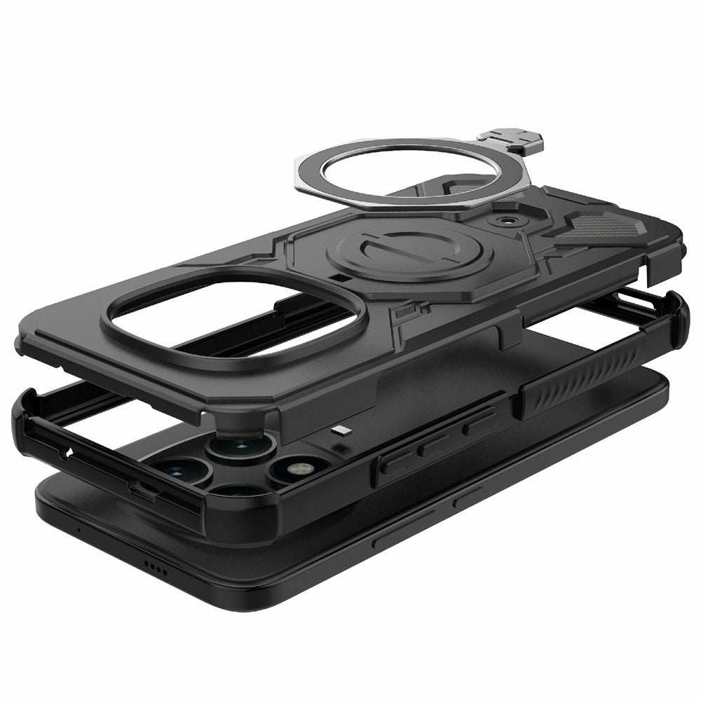 Xiaomi Poco M8 Pro 5G / Redmi Note 15 Pro+ 5G (Global) magnetisk etui med roterbar metalstøtte, stødsikkert PC + TPU-mobilbagcover