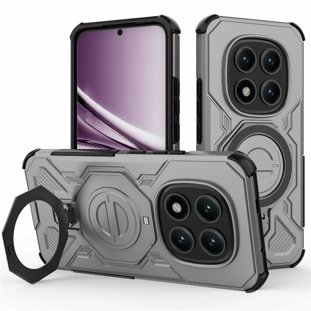 Xiaomi Poco M8 Pro 5G / Redmi Note 15 Pro+ 5G (Global) magnetisk etui med roterbar metalstøtte, stødsikkert PC + TPU-mobilbagcover