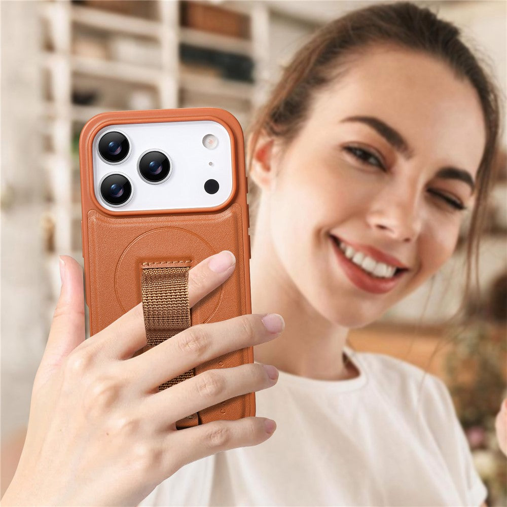 CASENEO For iPhone 17 Pro Max Magnetic Case Wristband PU Leather + PC Shockproof Phone Cover