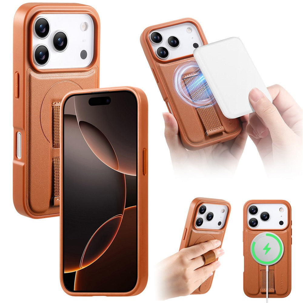 CASENEO For iPhone 17 Pro Max Magnetic Case Wristband PU Leather + PC Shockproof Phone Cover