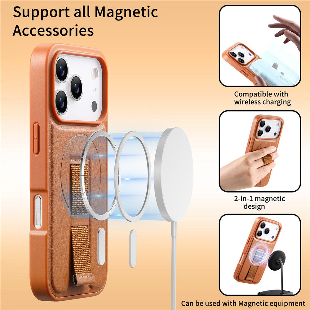 CASENEO For iPhone 17 Pro Max Magnetic Case Wristband PU Leather + PC Shockproof Phone Cover