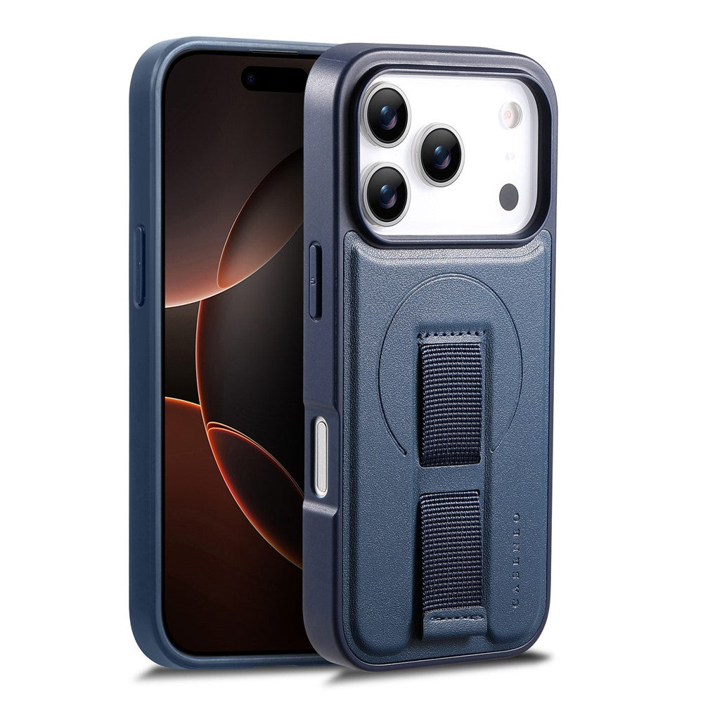 CASENEO For iPhone 17 Pro Magnetic Case Wristband PU Leather + PC Shockproof Phone Cover