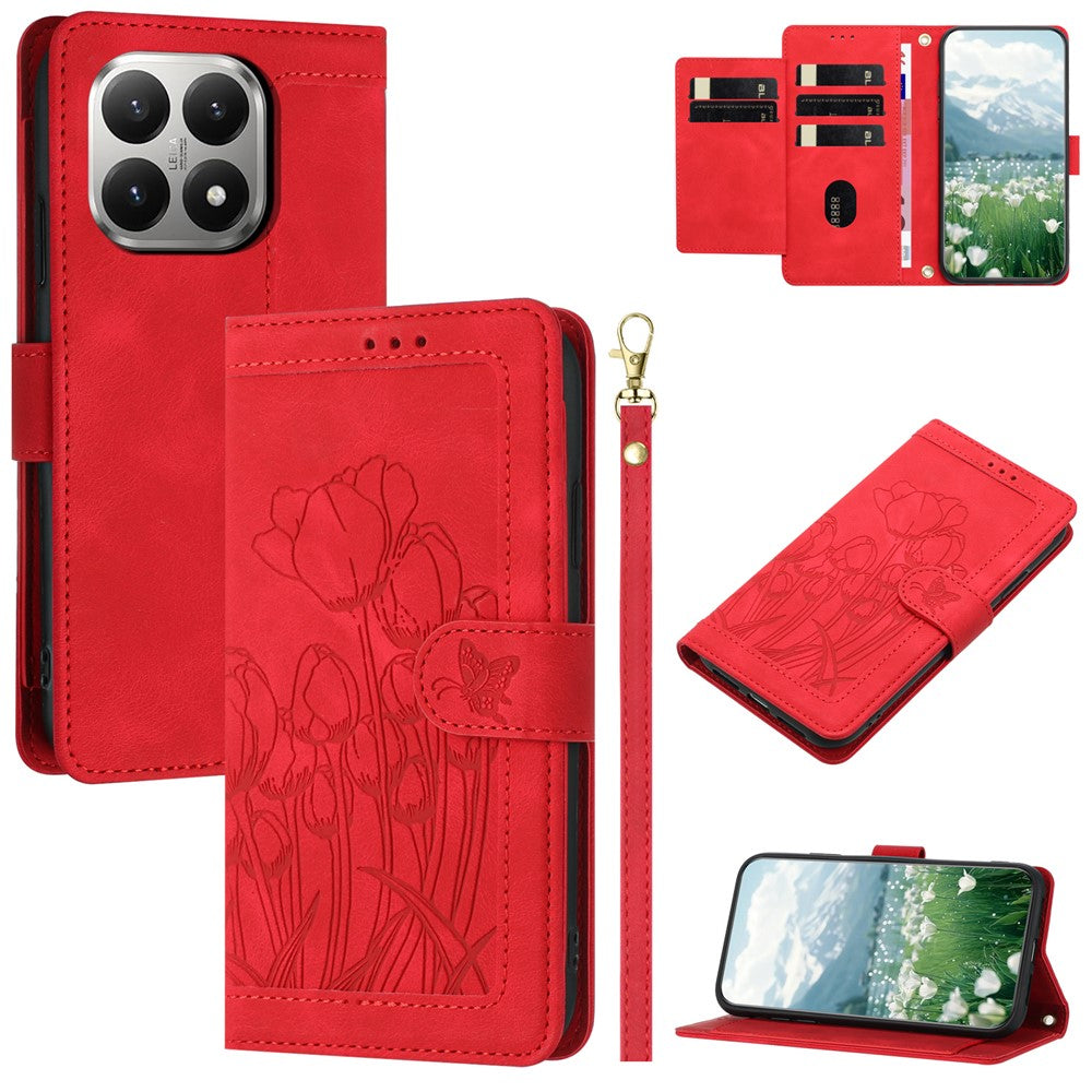 Xiaomi 15T-etui, Tulip-lædercover til mobil med 5 kortlommer og pung