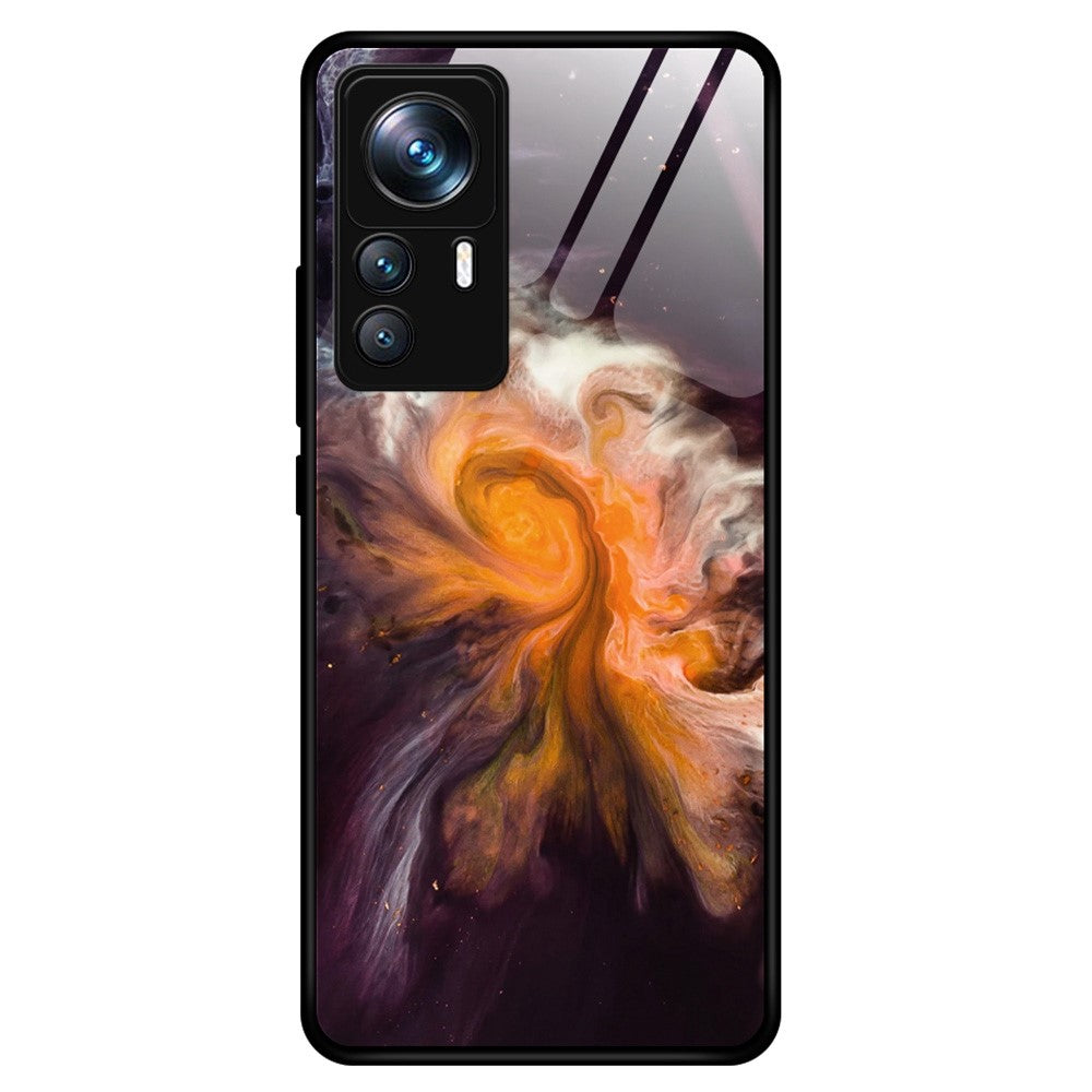 For Xiaomi 12T Pro 5G TPU + Tempered Glass Phone Back Case Marble Pattern Printing Shockproof Anti-Scratch Cover