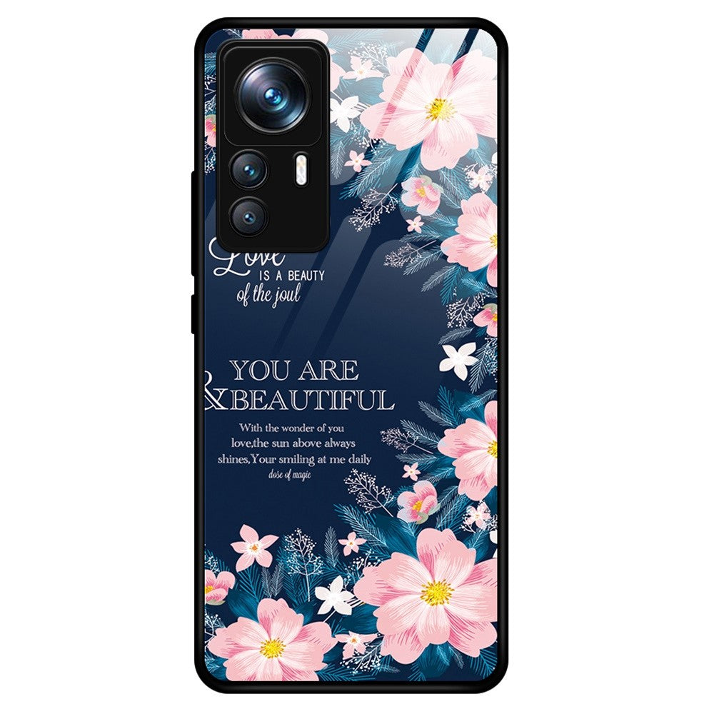 For Xiaomi 12T Pro 5G Stylish Pattern Printing TPU+PC+Tempered Glass Phone Protective Case Anti-Scratch Back Cover