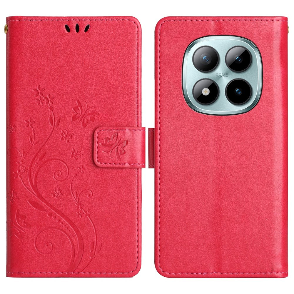 For Xiaomi Poco M8 Pro 5G / Redmi Note 15 Pro+ 5G (Global) Leather Wallet Case Butterfly Flower Imprinted Phone Cover with Strap