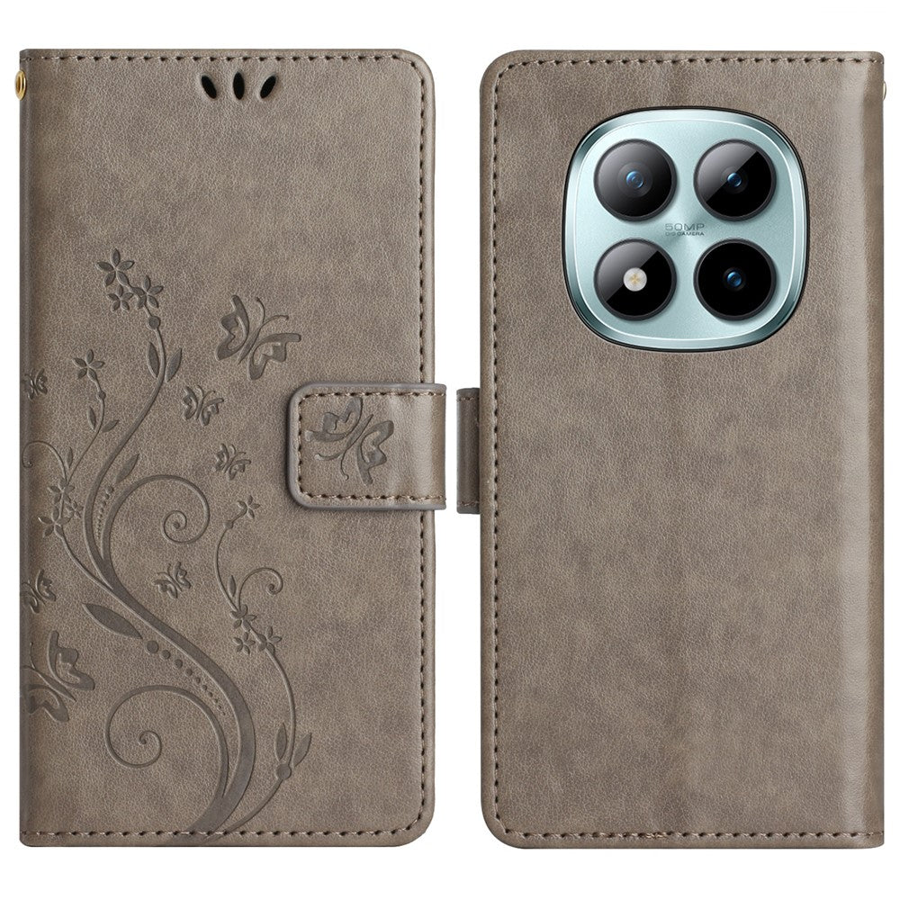 For Xiaomi Poco M8 Pro 5G / Redmi Note 15 Pro+ 5G (Global) Leather Wallet Case Butterfly Flower Imprinted Phone Cover with Strap