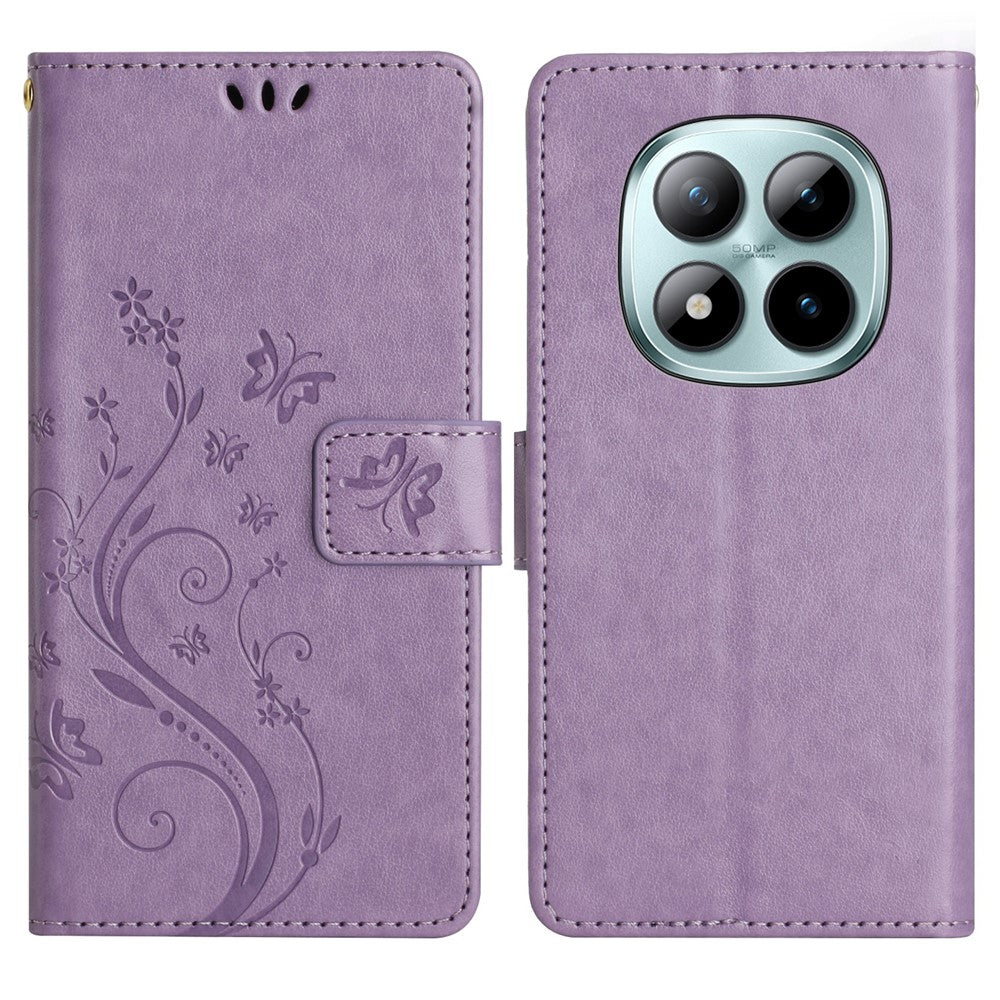 For Xiaomi Poco M8 Pro 5G / Redmi Note 15 Pro+ 5G (Global) Leather Wallet Case Butterfly Flower Imprinted Phone Cover with Strap