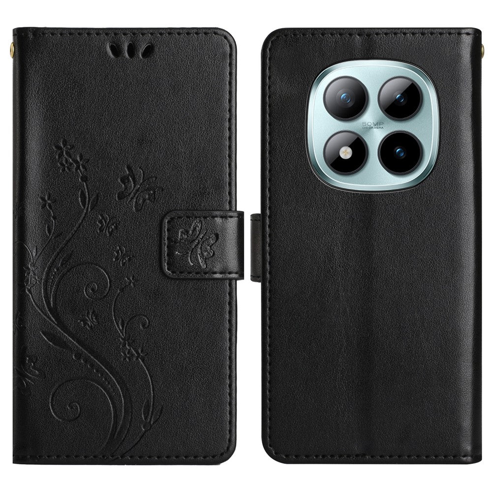 For Xiaomi Poco M8 Pro 5G / Redmi Note 15 Pro+ 5G (Global) Leather Wallet Case Butterfly Flower Imprinted Phone Cover with Strap