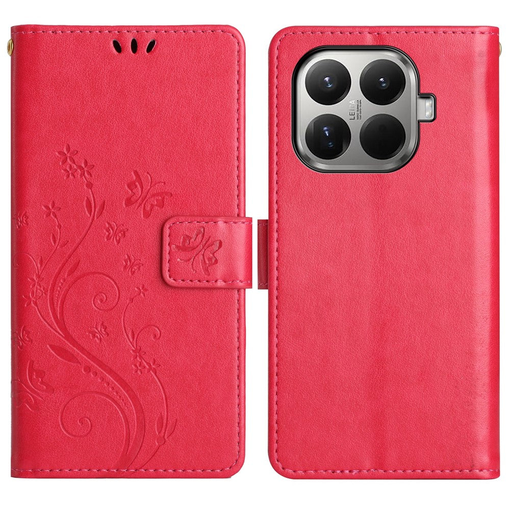 For Xiaomi 15T Pro Leather Wallet Case Butterfly Flower Imprinted Phone Cover with Strap