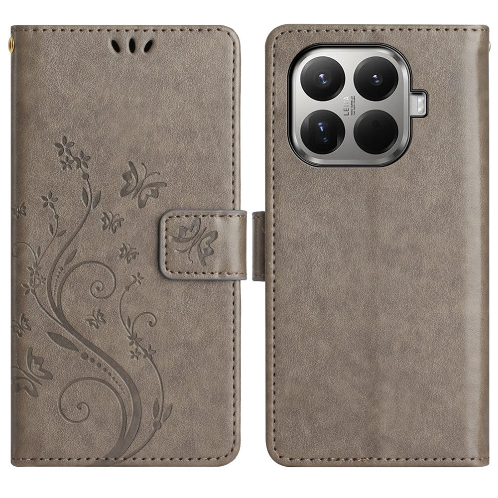 For Xiaomi 15T Pro Leather Wallet Case Butterfly Flower Imprinted Phone Cover with Strap