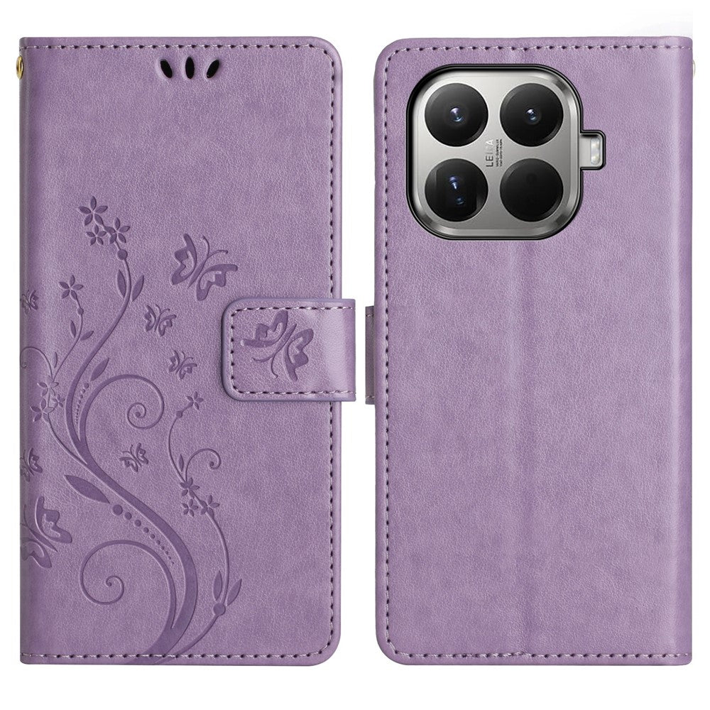 For Xiaomi 15T Pro Leather Wallet Case Butterfly Flower Imprinted Phone Cover with Strap