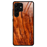For Samsung Galaxy S23 Ultra Scratch Proof Wooden Pattern Tempered Glass Shell Phone Case TPU Frame Protective Cover