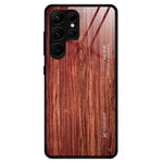 For Samsung Galaxy S23 Ultra Scratch Proof Wooden Pattern Tempered Glass Shell Phone Case TPU Frame Protective Cover