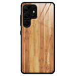 For Samsung Galaxy S23 Ultra Scratch Proof Wooden Pattern Tempered Glass Shell Phone Case TPU Frame Protective Cover